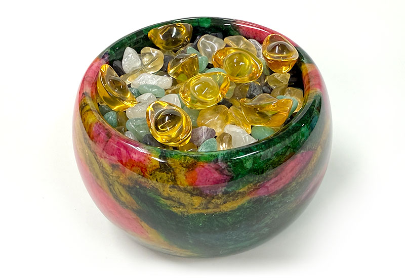 金彩藝石5x3聚寶盆(含水晶元寶)